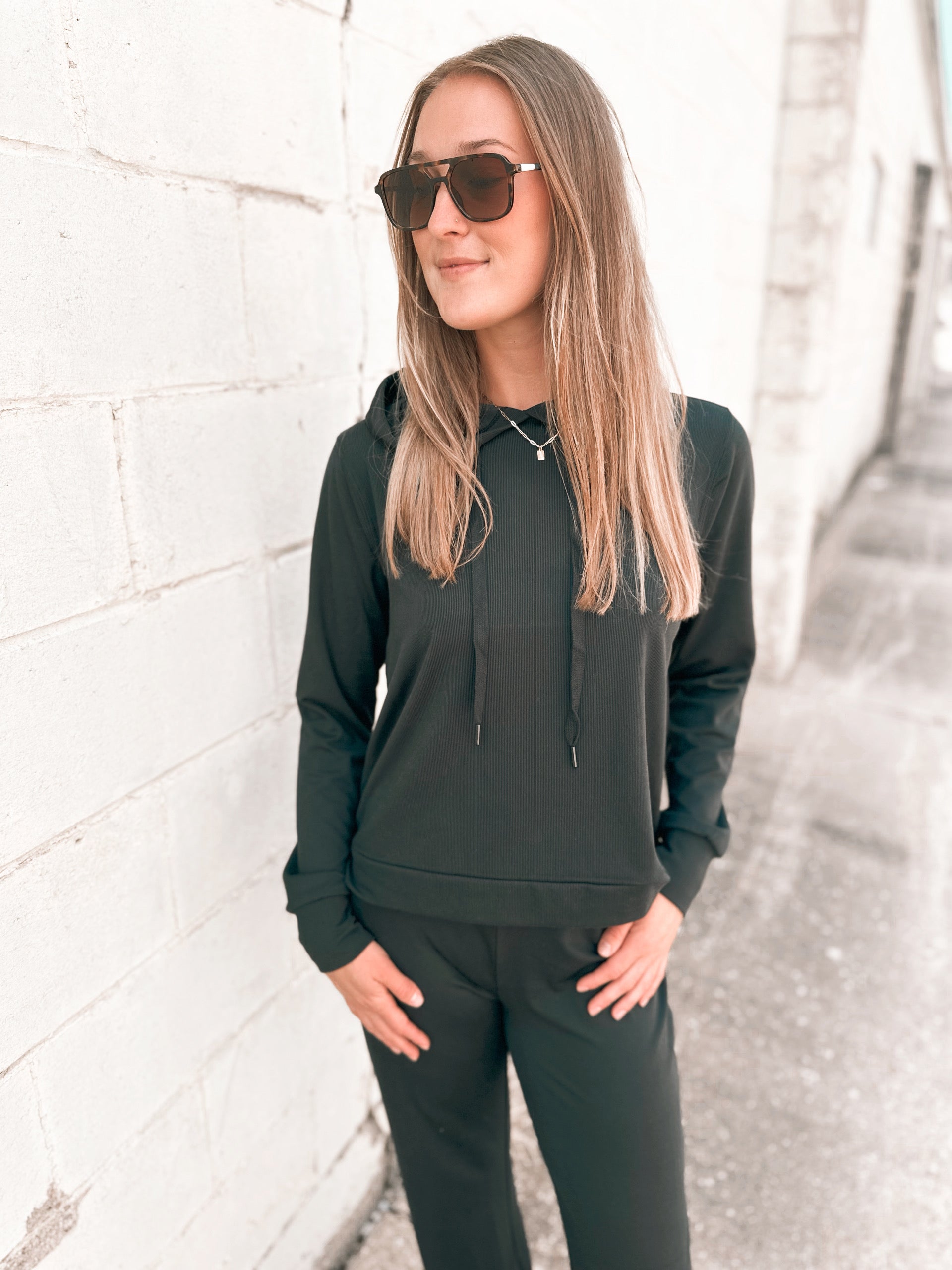 Izzy Hoodie in Black Rib Olive & Ave Clothing Boutique