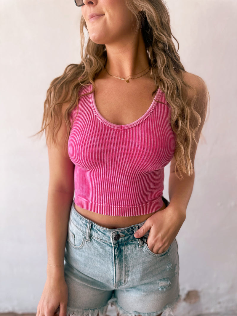 2-Way Ribbed Bralette in Hot Pink