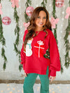 Christmas Patches Split Sweatshirt in Crimson