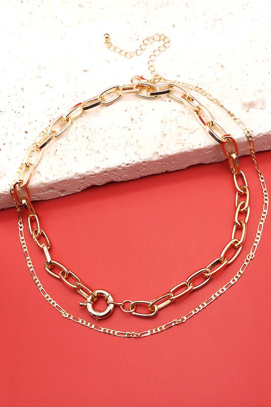 Linked Double Chain Necklace in Gold