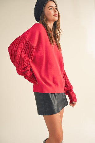 Red Cable Sleeve Sweater