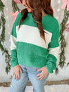 Iris Chenille Colorblock Sweater in Evergreen