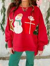 Christmas Patches Split Sweatshirt in Crimson