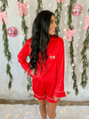 Red PJ Set with Embroidered Bow