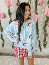Sequin Santa Oversized Sweatshirt in Blue
