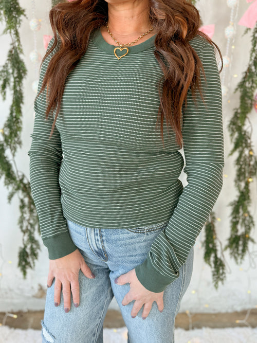Shania Stitched Thermal Long Sleeve in Hunter Green