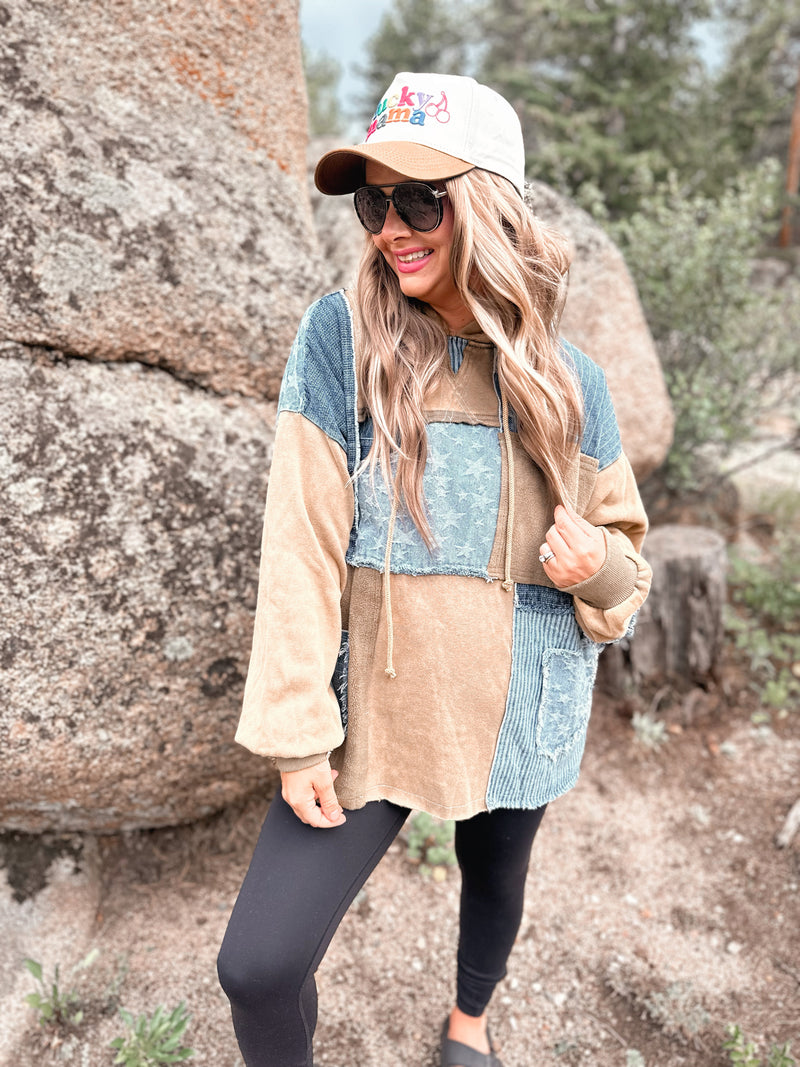 Denim Patchwork Hoodie