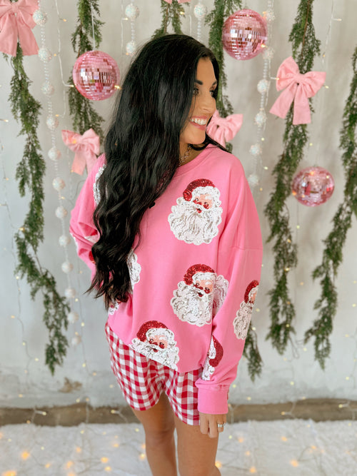 Sequin Santa Oversized Sweatshirt in Pink