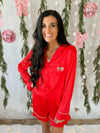 Red PJ Set with Embroidered Bow