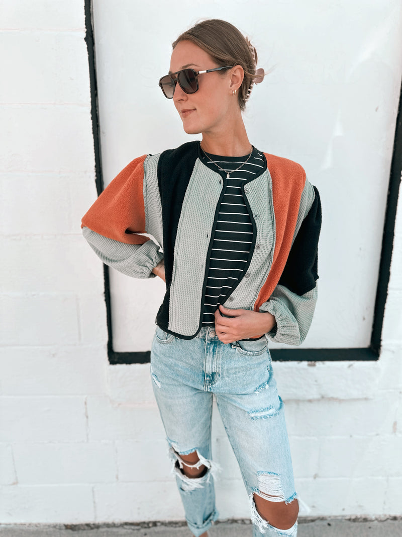 Britt Top in Sage, Black & Orange