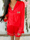 Red PJ Set with Embroidered Bow