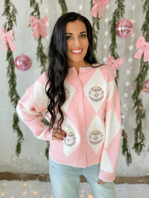 Christmas Ornament Cardigan in Pink