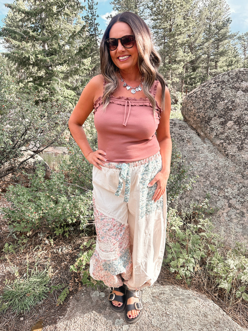 Ava Ribbed Tank in Red Bean