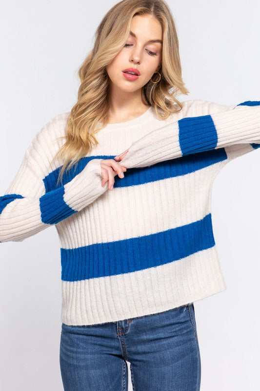 Oatmeal & Royal Striped Sweater
