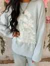 Satin Bow Christmas Tree Sweater in Light Blue