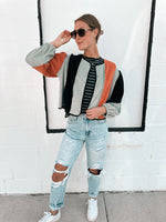 Britt Top in Sage, Black & Orange