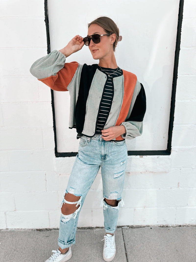 Britt Top in Sage, Black & Orange