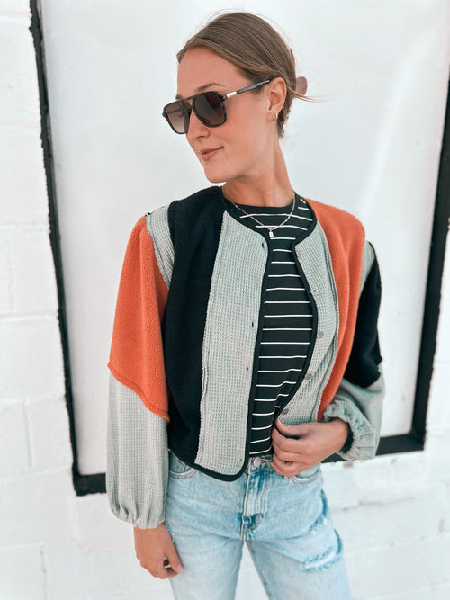 Britt Top in Sage, Black & Orange