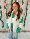 Iris Chenille Colorblock Sweater in Evergreen