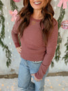 Shania Stitched Thermal Long Sleeve in Burgundy