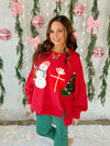 Christmas Patches Split Sweatshirt in Crimson