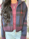 Patrick Zip Up Sweater in Navy Plaid