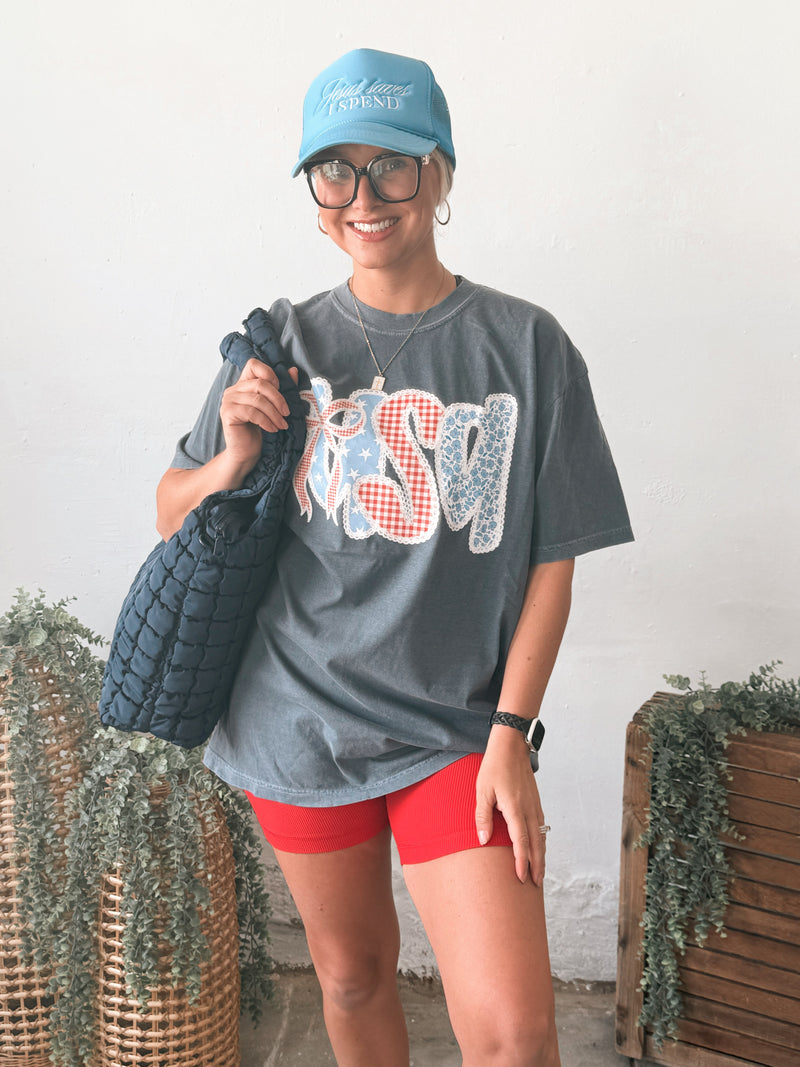 USA Patchwork Lace Tee