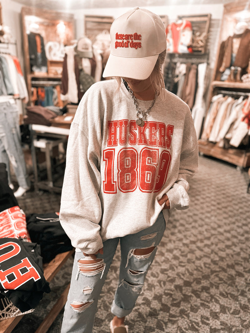 Nebraska Huskers Player Ash Gray Thrifted Sweatshirt