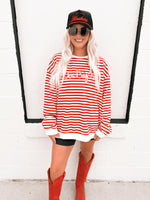 Go Big Red Striped Sweatshirt