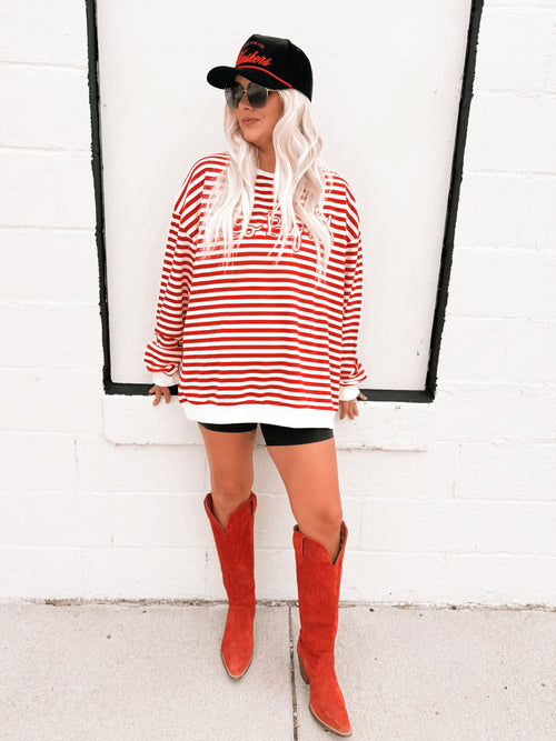 Go Big Red Striped Sweatshirt