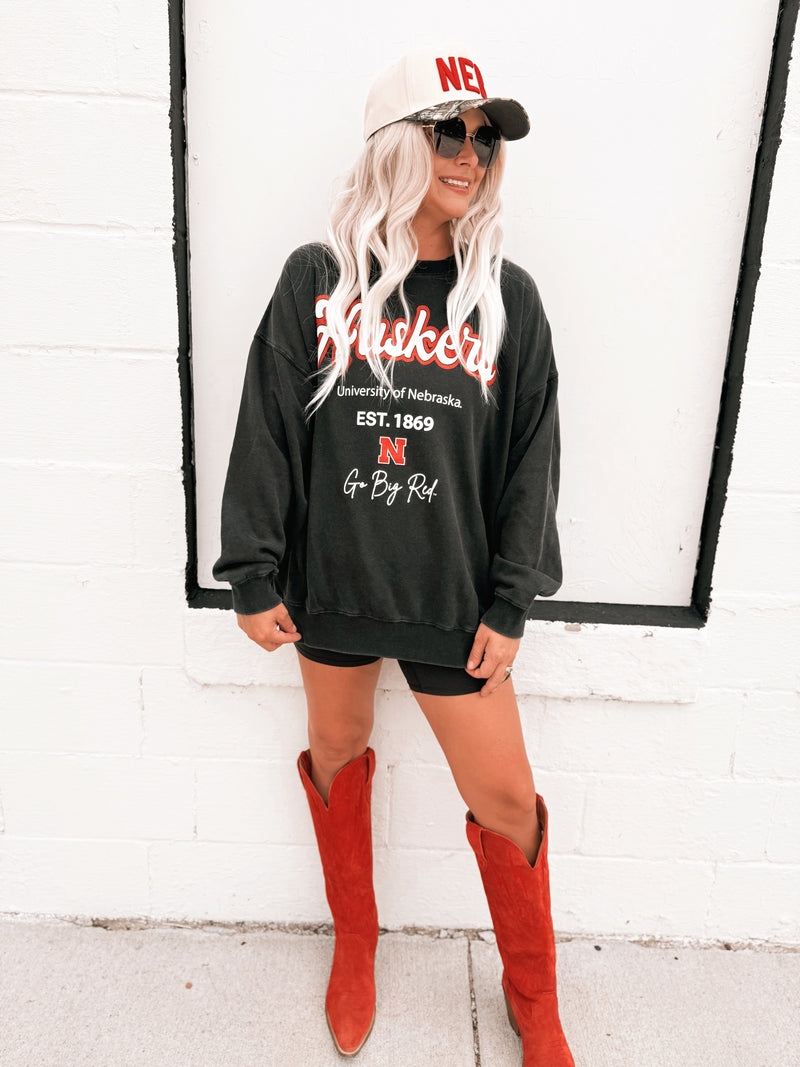 Nebraska Huskers Letterman Charcoal Chrome Sweatshirt