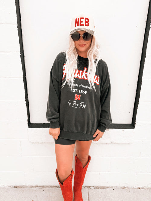 Nebraska Huskers Letterman Charcoal Chrome Sweatshirt