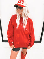 Nebraska Ritter Repeat Lantern Sleeve Crew- Red