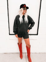 Nebraska Ritter Repeat Lantern Sleeve Crew- Black