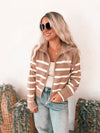 Desi Zip Up Sweater in Taupe & Cream