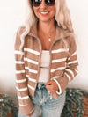 Desi Zip Up Sweater in Taupe & Cream