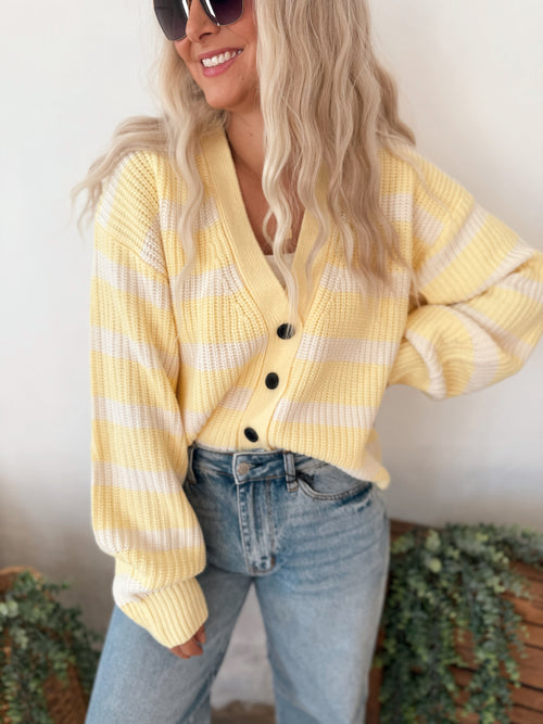 Mia Cardigan Sweater in Yellow Stripe