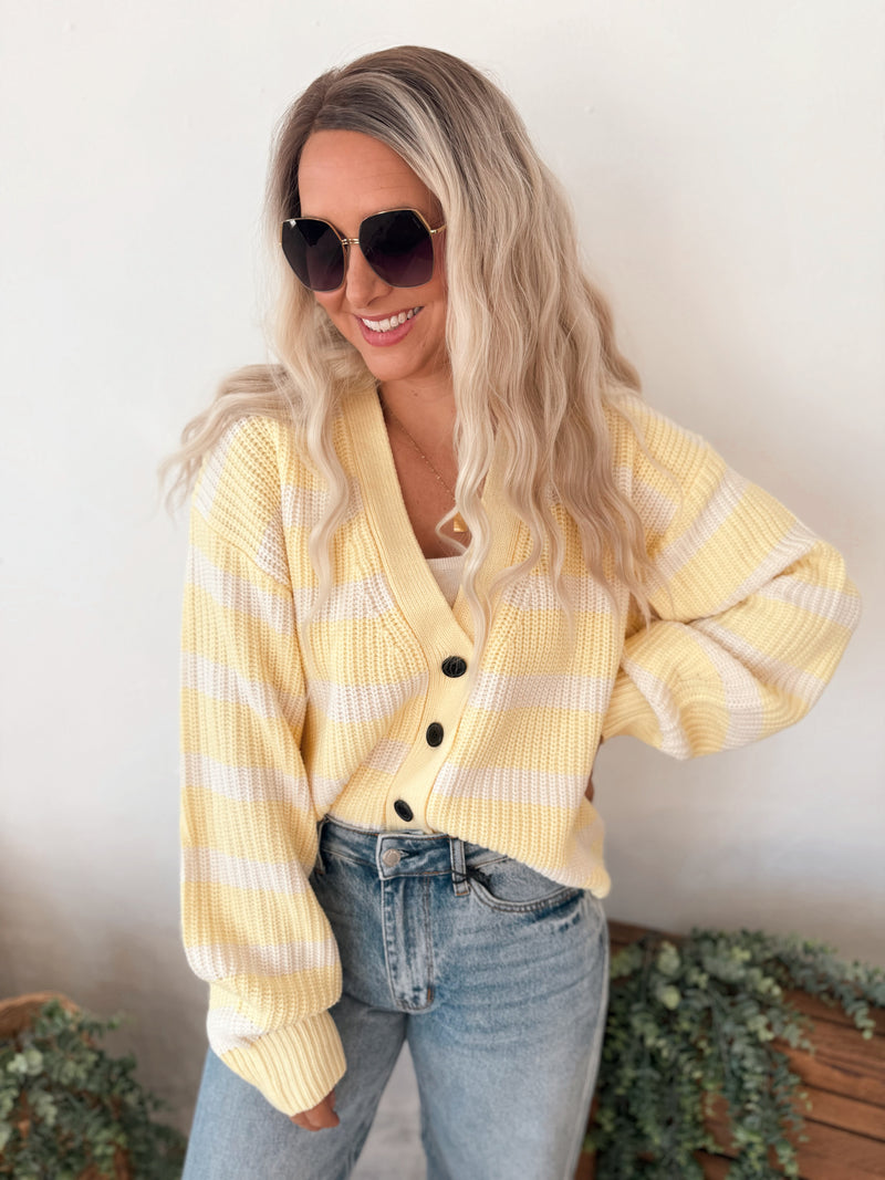 Mia Cardigan Sweater in Yellow Stripe