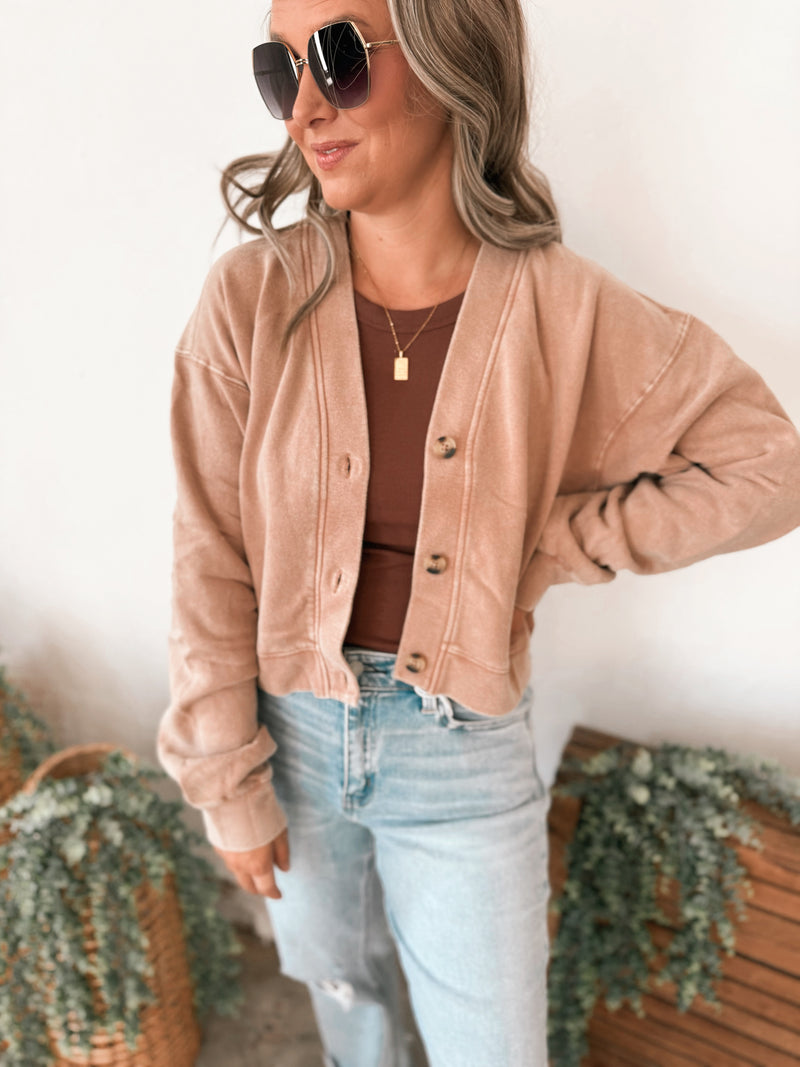 Billy Cardigan Sweater in Dark Taupe