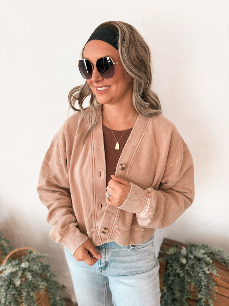 Billy Cardigan Sweater in Dark Taupe