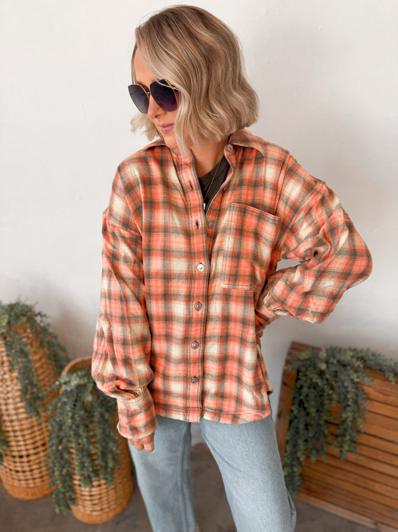 Free People Ashley Plaid Shirt - Sand Combo