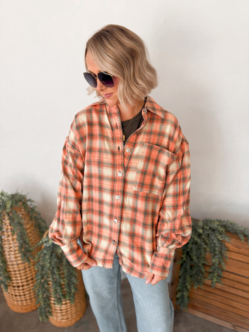 Free People Ashley Plaid Shirt - Sand Combo
