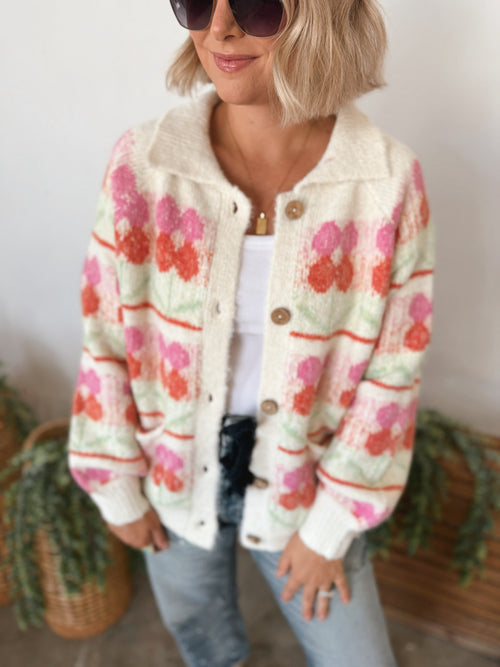Austin Cardigan in Cream Floral