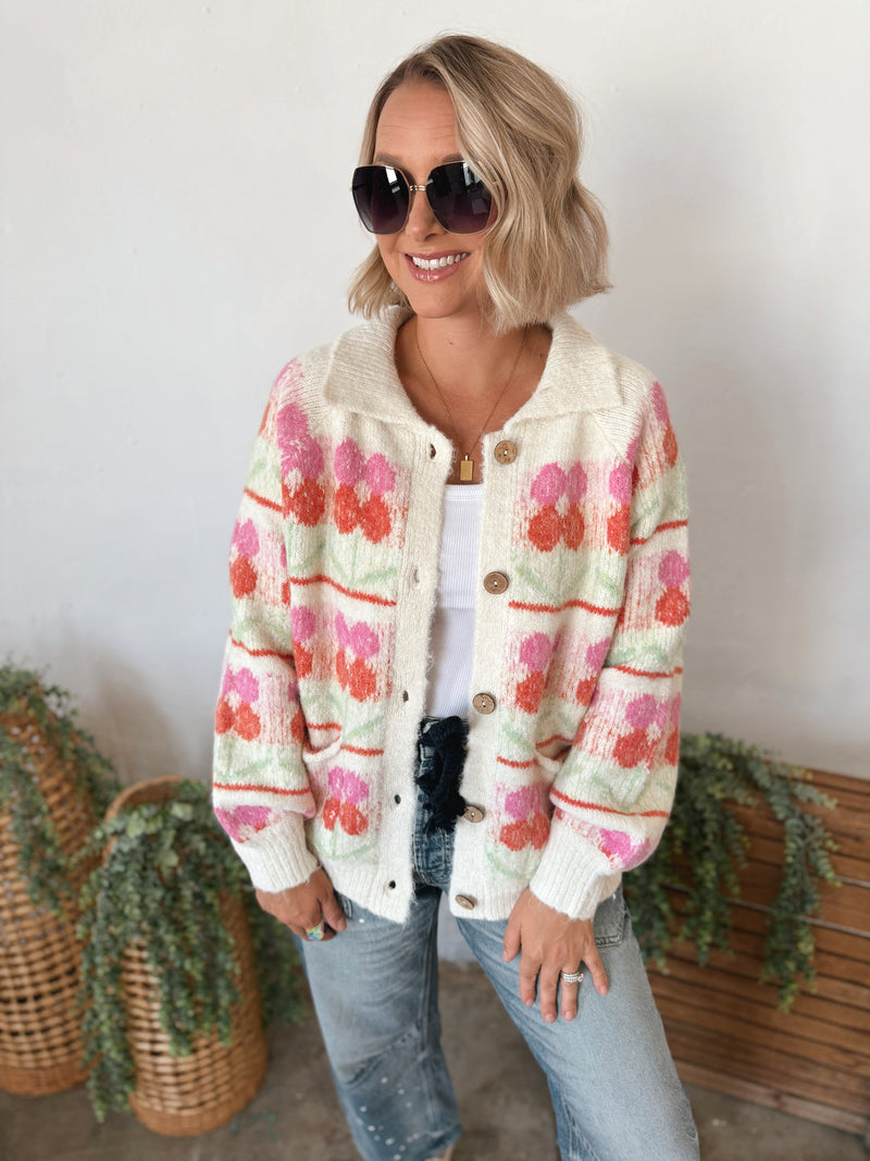 Austin Cardigan in Cream Floral