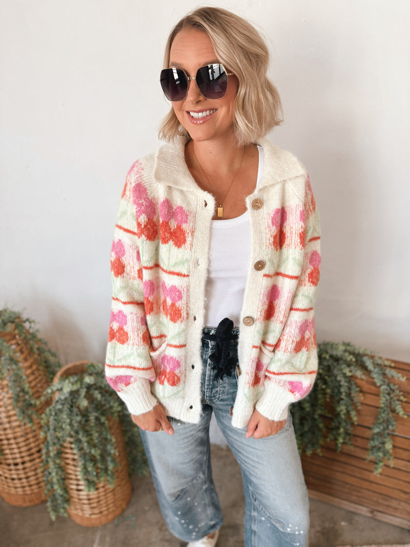 Austin Cardigan in Cream Floral
