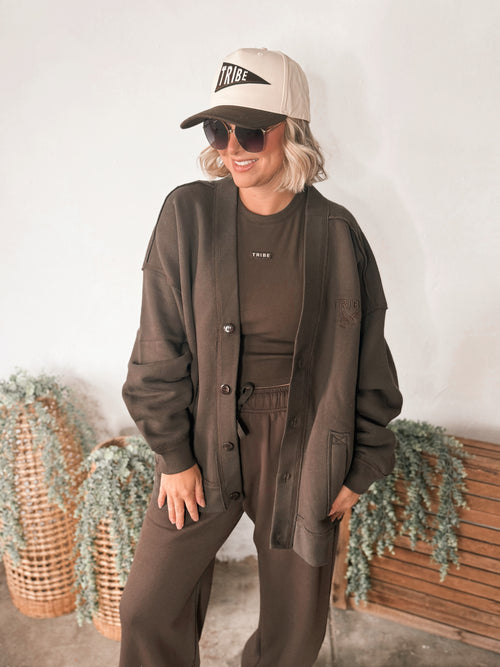Tribe Kelley Dean's List Cardigan in Oxford Brown