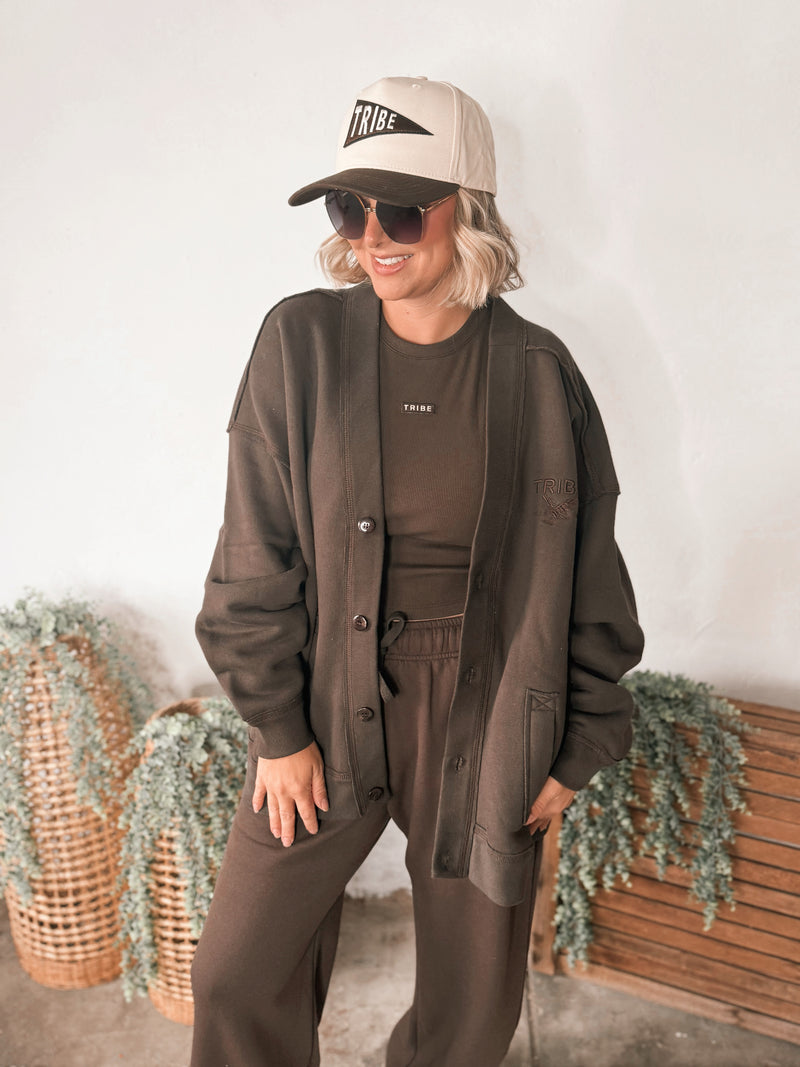 Tribe Kelley Dean's List Cardigan in Oxford Brown