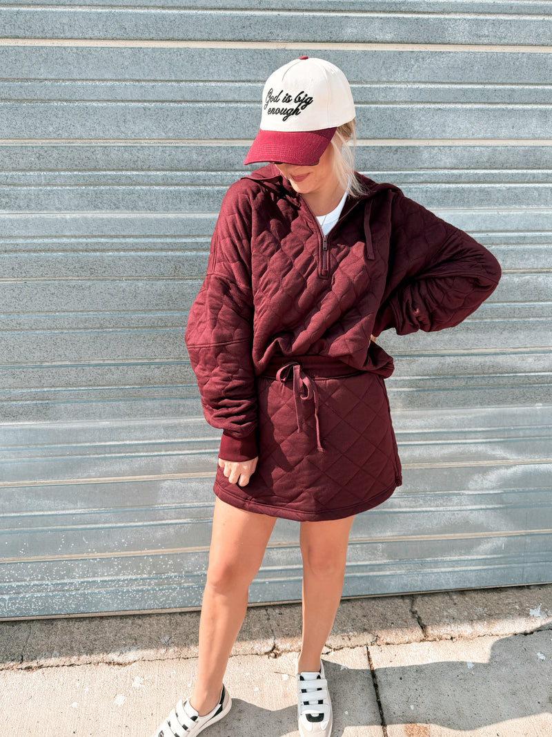 Breck Quilted Quarterzip in Dark Cherry
