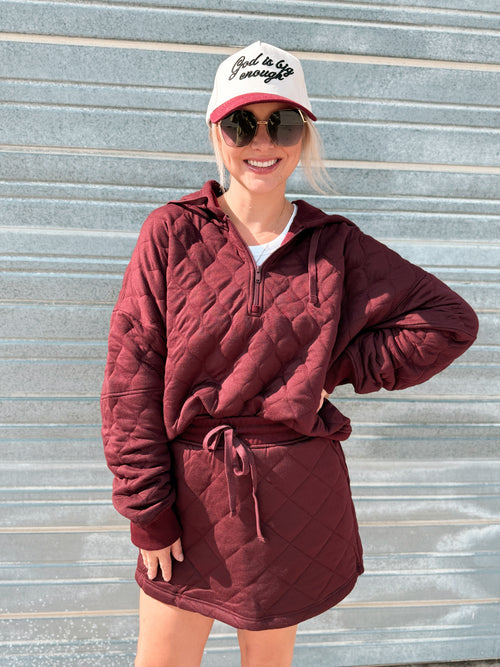 Breck Quilted Quarterzip in Dark Cherry
