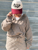 Breck Quilted Quarterzip in Dark Taupe
